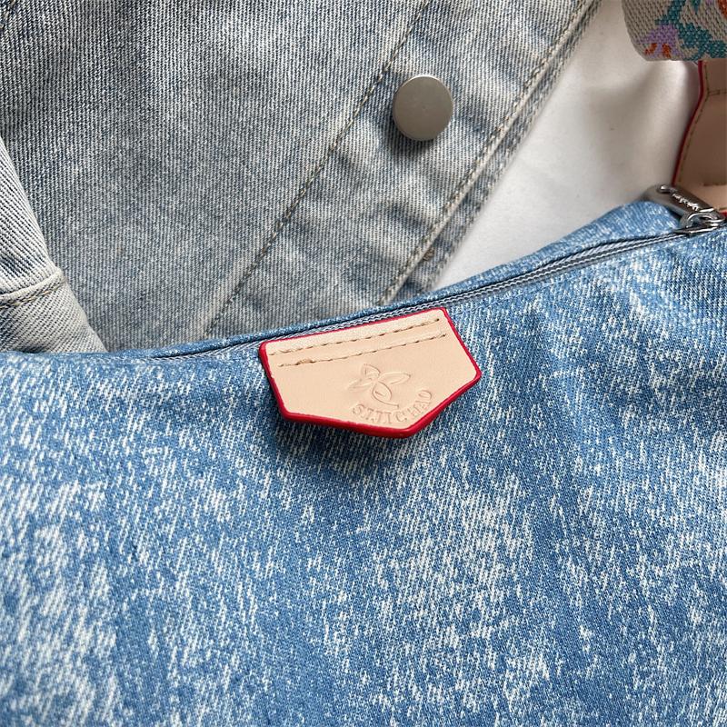 Denim Moon Bag with Colorful Strap Women's Crossbody Bag Fashionable Shoulder Bag Casual Daily Use Design