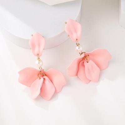 1 Pair Colorful Petal Drop Earrings Faux Pearl Decor Dangle Earrings Women