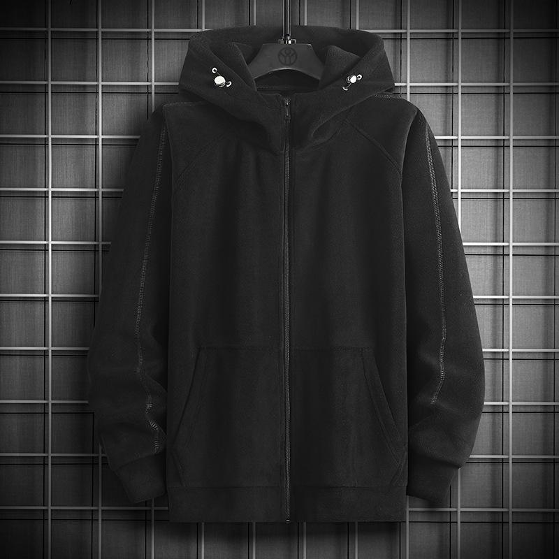 

Осенне-зимний флисовый кардиган с капюшоном, мужской однотонный свитшот L чёрный