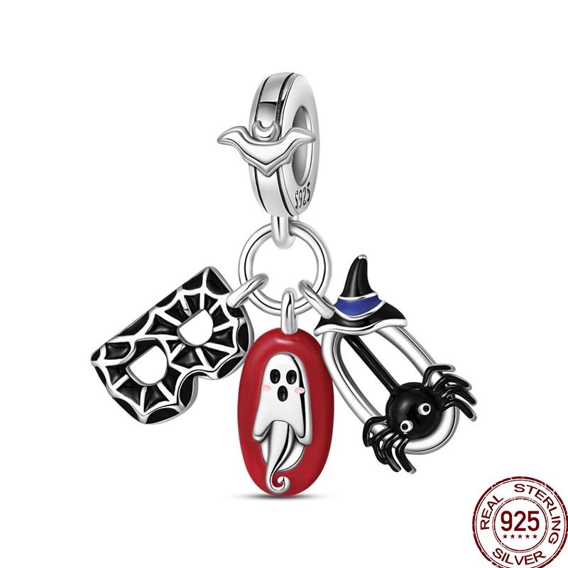 Halloween Charms Bead Copper Jack-O'-Lantern Skull Bat Witch Hat Candy Luminous Charm Fit Bracelet Diy Jewelry