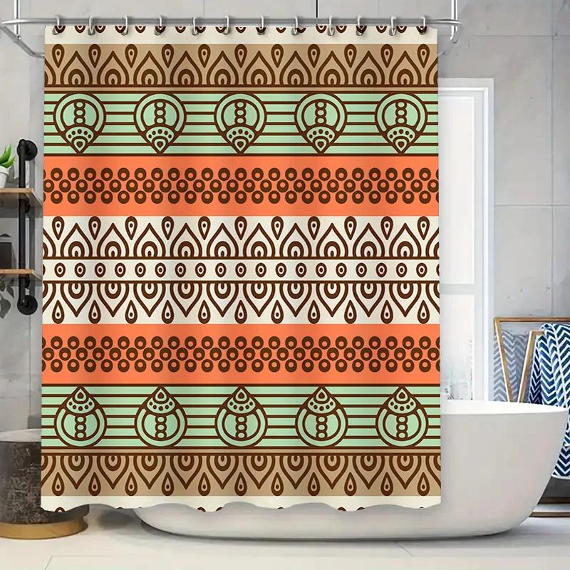 Modern Geometric Pattern Shower Curtain Waterproof Fabric with Hooks for Bathroom Decorations in Multiple