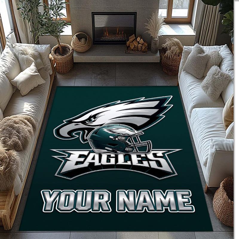 Philadelphia Eagles Kristall-Samt-Teppich, Personalisierte rutschfeste Fußmatte mit individuellem Namenstext für Heimdekoration Geschenk