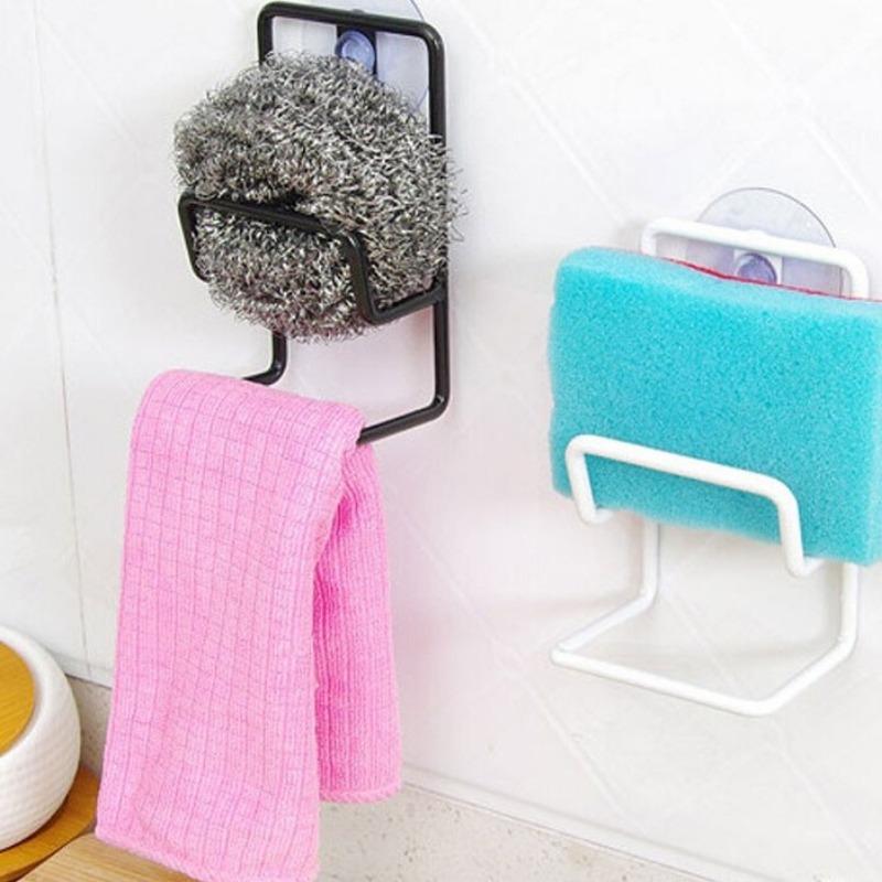 1pcs Multifunctional Double-Layer Iron Sink Sponge Drain Rack, Miscellaneous Storage Rack, Simple Suction Cup Storage Drying Rack.