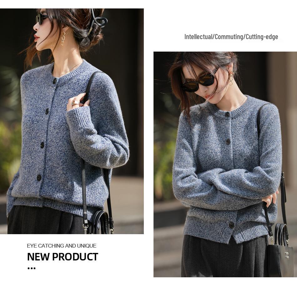 Jesienno-zimowy kardigan z dzianiny w kwiaty: Damski luźny sweter z okrągłym dekoltem, wysokiej klasy odzież wierzchnia z długim rękawem