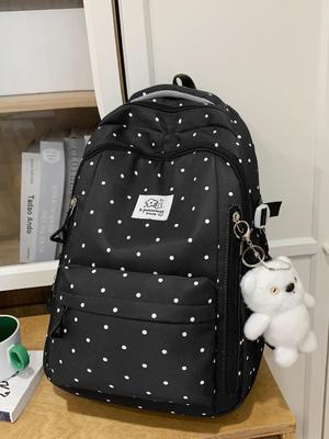Polka Dot Backpack for Students: Large Capacity, Casual, for School & Outings