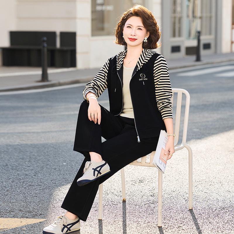 

Chic Striped Casual Two-Piece Set for Middle-Aged & Elderly Women - 2026 Spring/Autumn Collection 3XL (Recommended 120-135 jin)