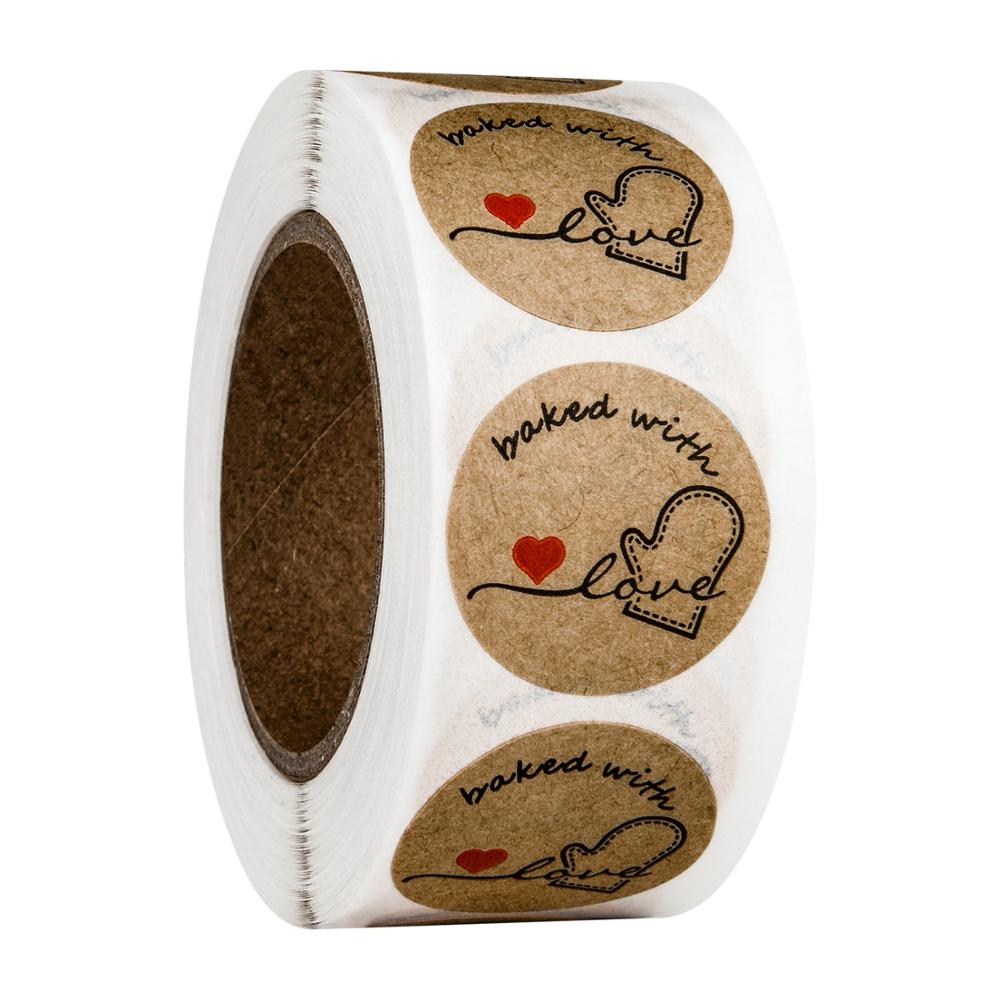 50pcs/lot Vintage baked with love   Round Kraft paper Seal sticker For handmade products baking products sealing sticker Label