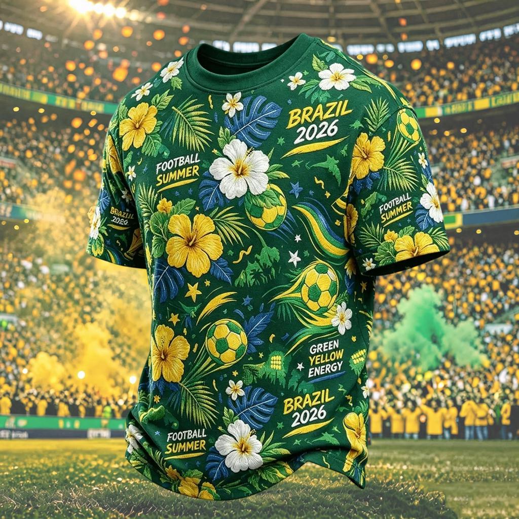 Men's Short Sleeve Graphic T-Shirt with Soccer Print, Breathable & Comfortable Neck, for Fan Celebrations