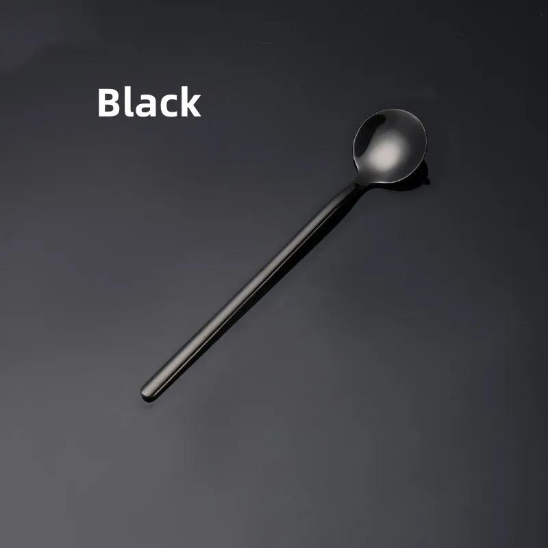 Kaffeelöffel aus Edelstahl mit rundem Kopf, langem Stiel, Eiscreme-Rührlöffel, Dessert-Mischlöffel, Küchengeschirr-Dekoration