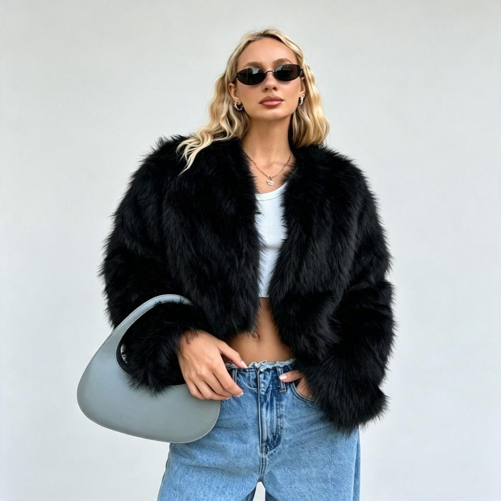 Autumn and winter women's clothing artificial fur jacket European and American street style short cardigan plush top spot