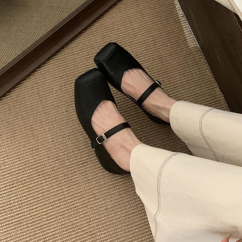 Fashion Fashion Buckle Strap Ladies Mary Janes Flats Shoes Soft Casual Female Shallow Footwear Square Toe Women Flats With Shoes