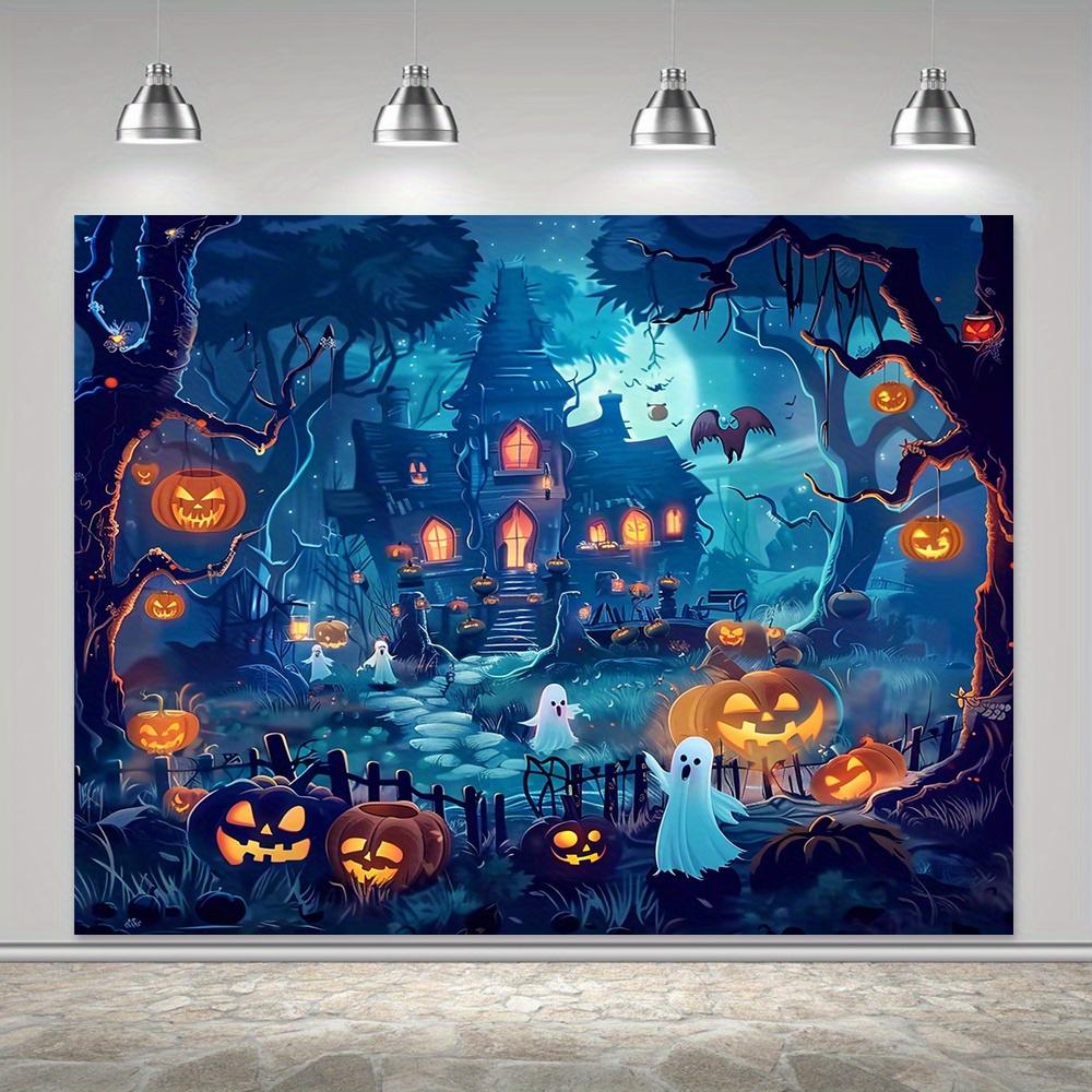 Halloween Haunted House and Pumpkin Bat Background - Multi-functional Polyester Banner Background Cloth Horror Party