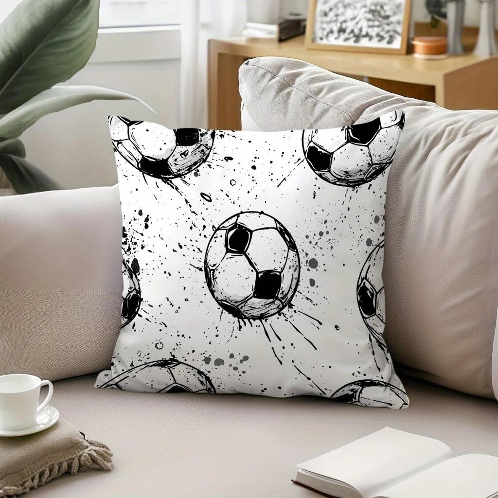 Soccer Ball Pillowcase D Flat Printed Peach Skin Cushion Cover Black White Football for Sofa Living Room Home Decor