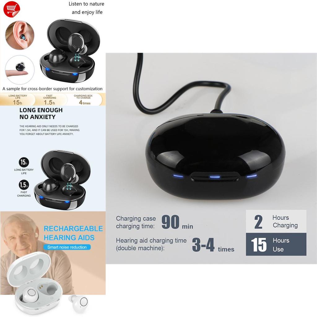 Wiederaufladbarer Smart Hörverstärker für Senioren Einstellbare Lautstärke mit geräuscharmem Design in Schwarz Weiß und Beige