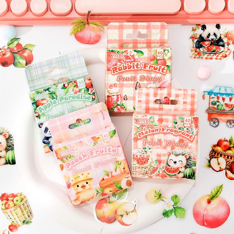 ZABC Transparent Boxed PET Die-cut Stickers - Fresh Fruit Diary Series, 40 Pieces