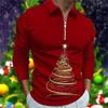 Urlaubs-Essential! Langarm Reißverschluss Poloshirt mit Weihnachts-Hirsch-Print