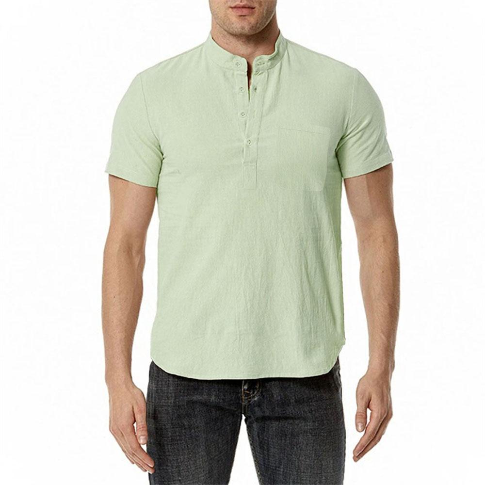 Summer Men's Cotton Linen T-shirt Beach Style Short SLeeve Henley Neck Vacation Hawaii Casual Lightweight Breathable Cozy Tops