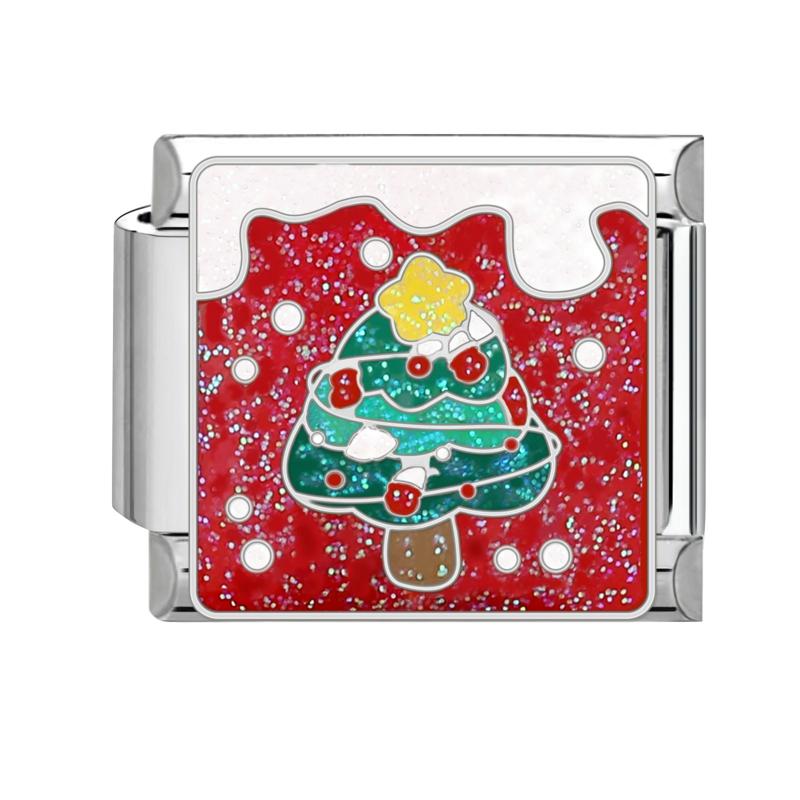 Lovely Santa Claus Snowman Christmas Tree Gloves Italian Charm Links Fit 9MM Stainless Steel Bracelet Women Men DIY Making Gifts