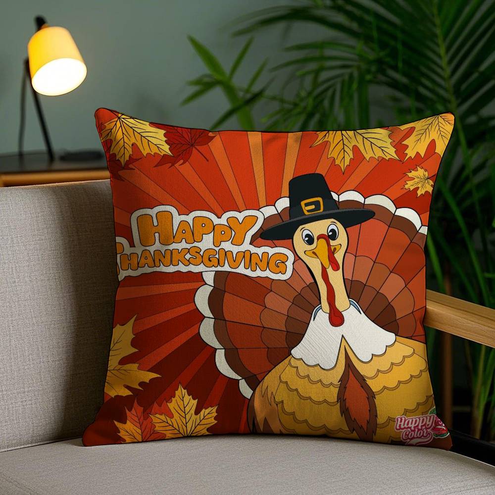 Thankful Festival Turkey Pillow Case Holiday Horror Atmosphere Short Plush Double-sided Printing Home Cushion Cover