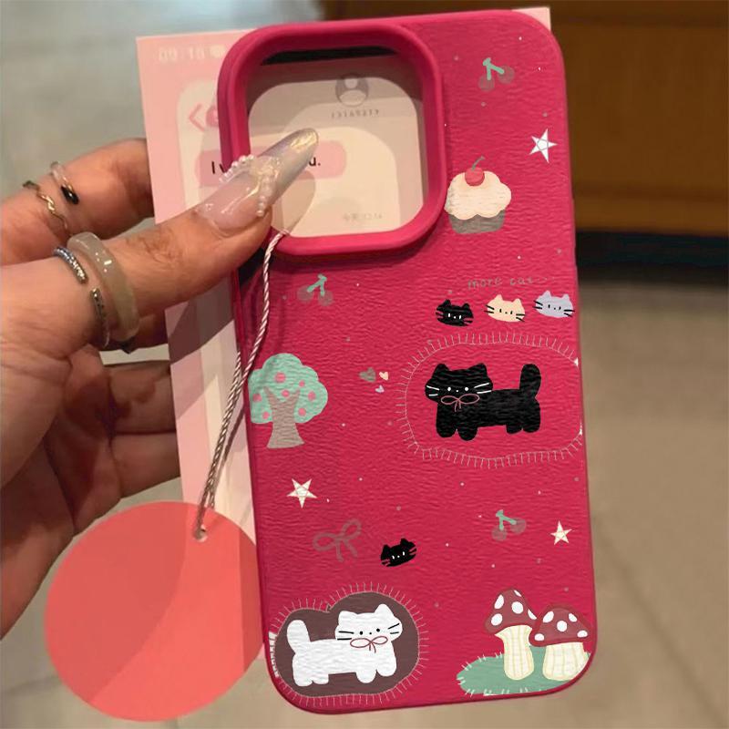

Чехол для телефона из мягкого материала с текстурой личи для Apple 17 Pro Max, 16 Pro, 15, 14 - Дизайн «Котенок с тортом» Apple 16