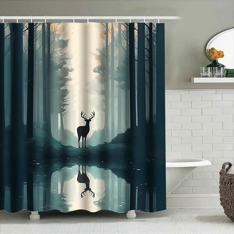 

Nordic Forest Deer Shadow Shower Curtain Waterproof Luxe Bathroom Decor High End Home Aesthetics Art Easy-Clean 90X180cm(35x70in)