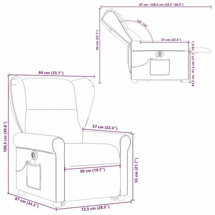 VidaXL Electric Massage Recliner Dark Grey Fabric 3303405