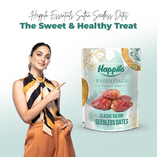 Happilo Essentials Classic Sultan Seedless Dates 500g (Pack of 2), Exquisite Taste and Texture, Rich In Nutrient, Vitamins, Minerals and Fiber