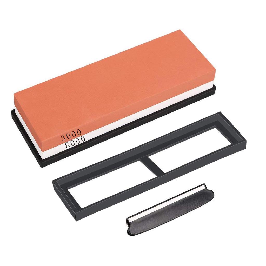 HomKin Double-Sided Whetstone for Knife Sharpening, Stainless Steel and Steel, #3000/#8000 (Main Unit + 2 Non-Slip Rubber Pads)