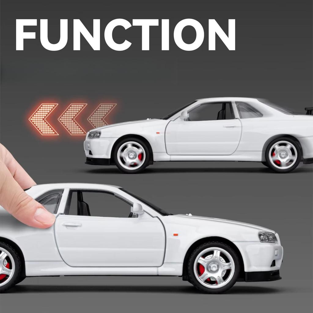 1/32 Alloy Metal Diecast Model Car Compatible with Nissan Skyline GTR R34 BNR34 Display Stand Creative Desktop Home Decorations