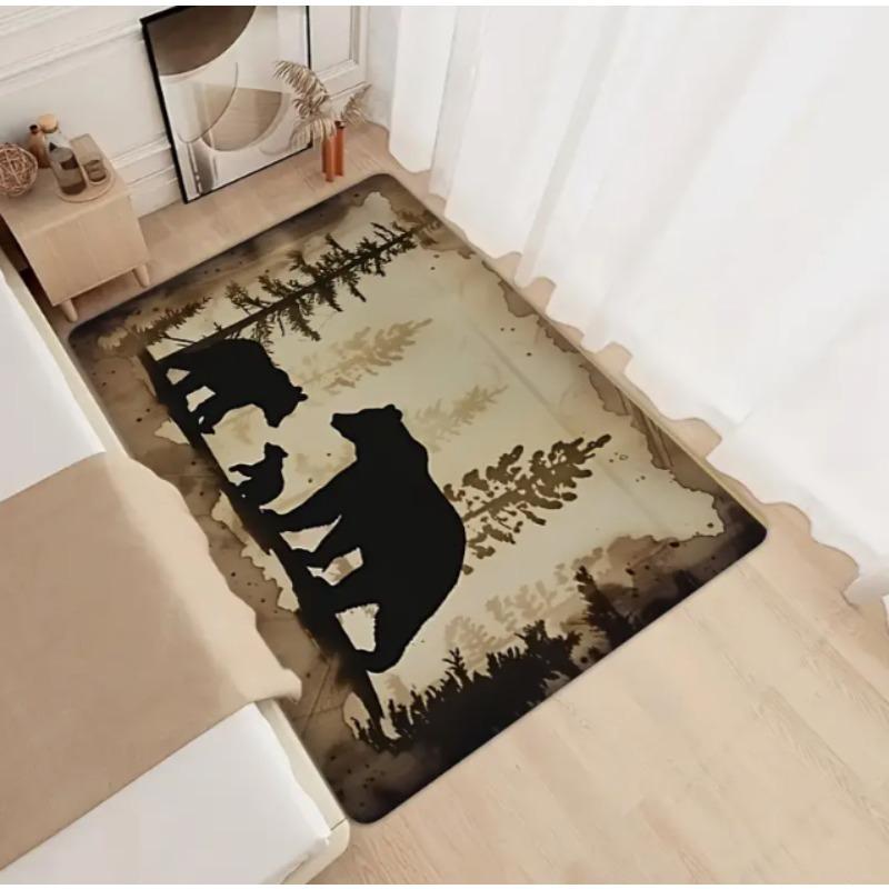 Vintage Forest Bear Family Pattern Carpet Soft Comfortable Mat Indoor Outdoor Living Room and Bedroom Perfect Choice Decoration