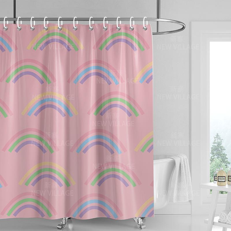 Home shower curtains bathroom Decora waterproof fabric non-slip bathmat water absorption curtain Modern nordic rainbow cute