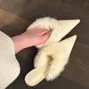 Fashion Women's Baotou Slippers Winter New Pointe Shallow Mouth Slip-on Anti-slip Wear-resistant High Heel Cotton Shoes