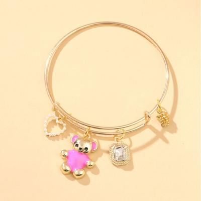 Pink Bear Bracelet with Diamond Tassel Colored Soft Pottery Opening Adjustment Women's Bracelet