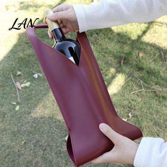 Wine Tote Bag Faux Leather Bag, Portable Carrier Pouch, Waterproof Bottle Pouch Single Holder Protector Sleeve for Champagne Beer