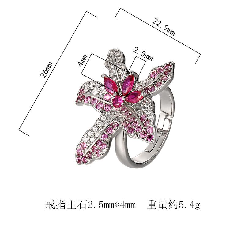Ring Jewelry Light Luxury New Flower Design Inlaid Open Ruby Women's Fashion