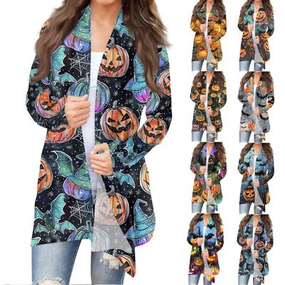 Women's Fashion Casual Halloween Printed Medium Length Cardigan Jacket Coat