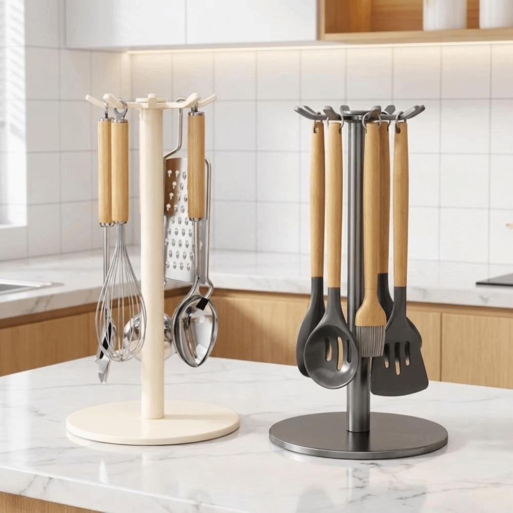 Large Capacity Rotating Utensil Storage Rack Space Saving Spoon Hanging Rack for Kitchen