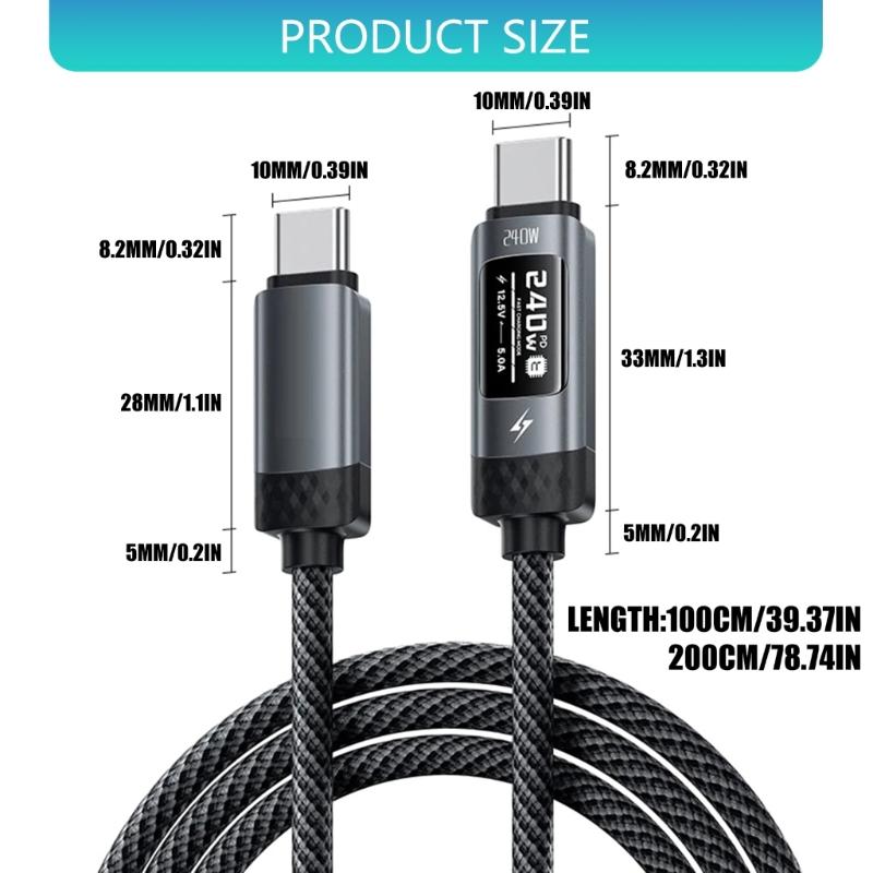 240W USB C Cable Fast Speed Data Transfer LED Display and PD3.1 Power Delivery Capability for Multiple Electronics
