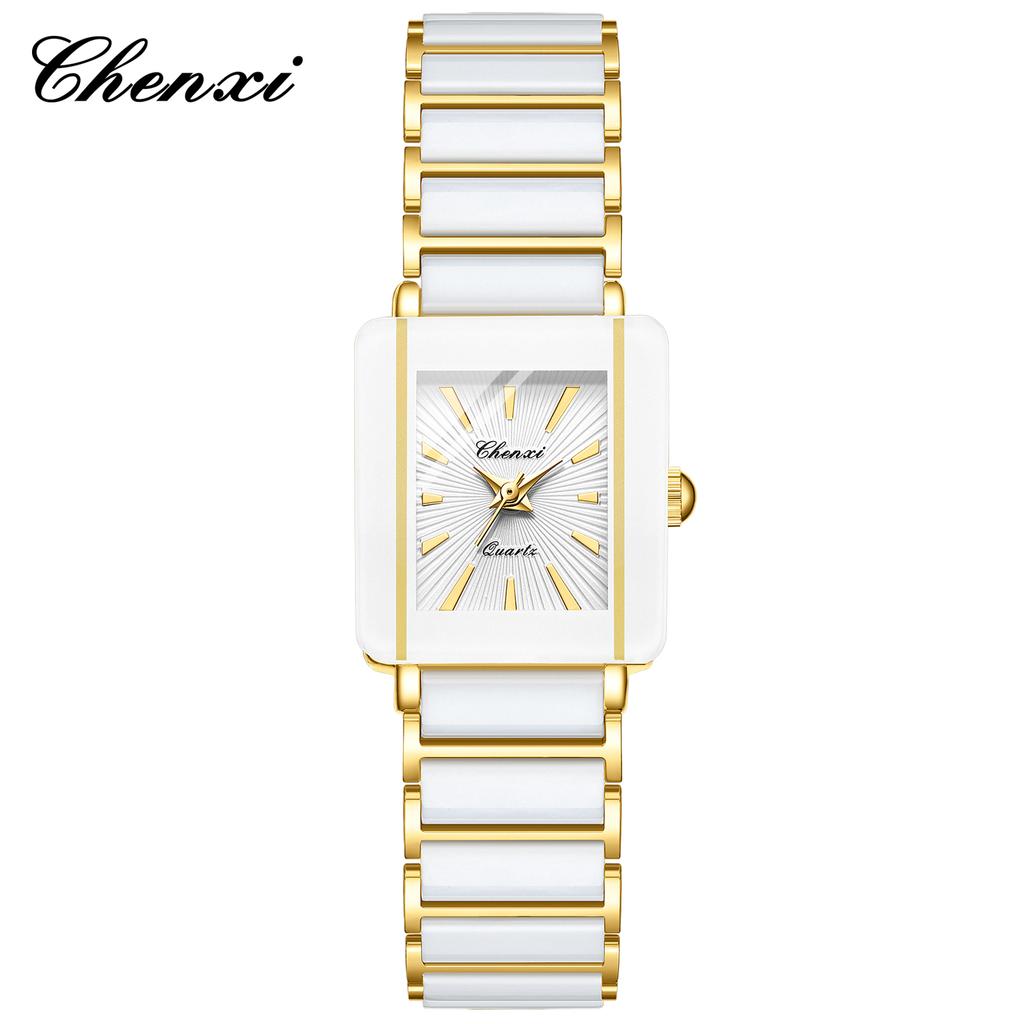 CHENXI Montre de Couple de Luxe Haute Qualité Mode Cristal Cadran Rectangulaire Montre à Quartz Hommes Femmes Saint-Valentin Cadeau de Mariage