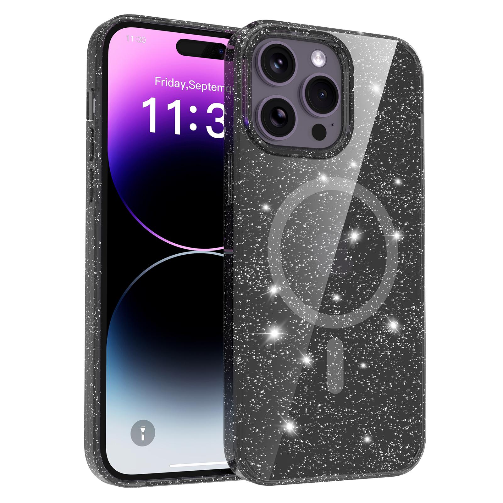 For iPhone 14 Pro Max Magnetic Case Glitter Design TPU PC PET Drop Proof Phone Cover