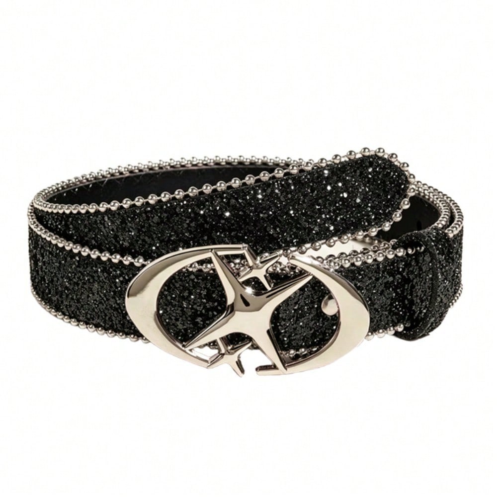 Tendance Nouvelle Ceinture à Sequins Étoile Bi-lune Accessoires Jupe Jean Femme Mode Ceinture Polyvalente black multicolore