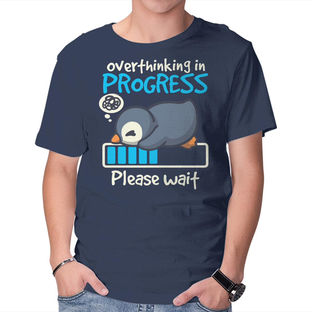 Unisex Crew Neck T-Shirt Penguin Overthinking In Progress Graphic Short Sleeve Casual Tee XXXL