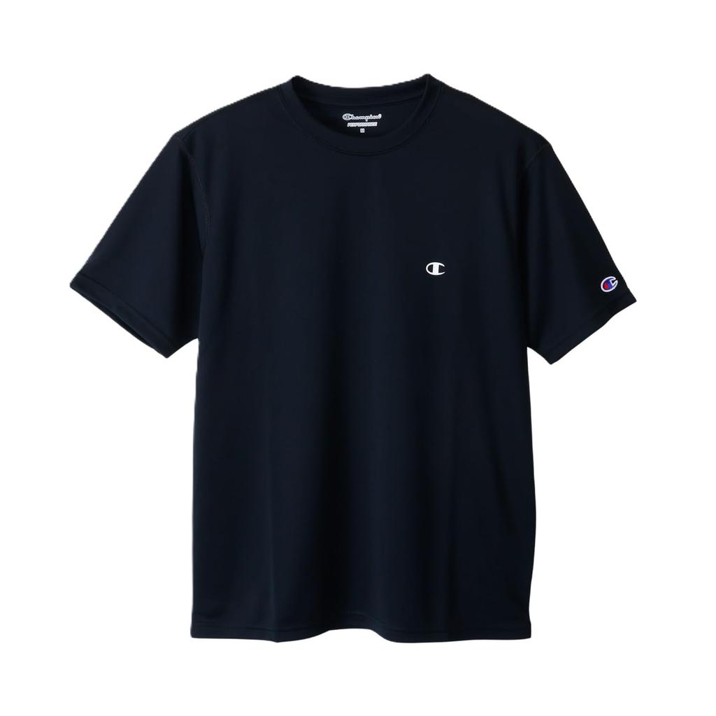 Champion short UV rubber crew XL T-shirt, sleeve, quick-drying, protection, opaque, one-point logo, print, neck, C8-TS310, men's, black,