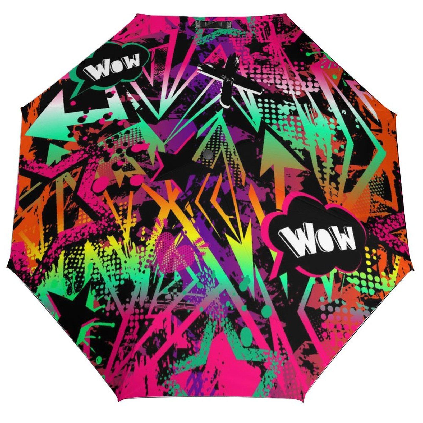 

1 Pack Automatic Umbrella With Uv Resistant Coating And Strong Frame For Outdoor Travel Graffiti Accent Style чорний
