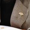 French Style Ginkgo Leaf Brooch Vintage Metal Glossy Corsage Ornament Long Leaf Pin  Women