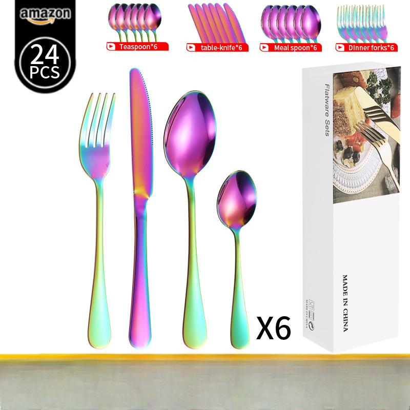 

Столовые приборы из нержавеющей стали, 24 предмета, вилка и ложка, нож и вилка для стейка в стиле вестерн 24set разноцветный