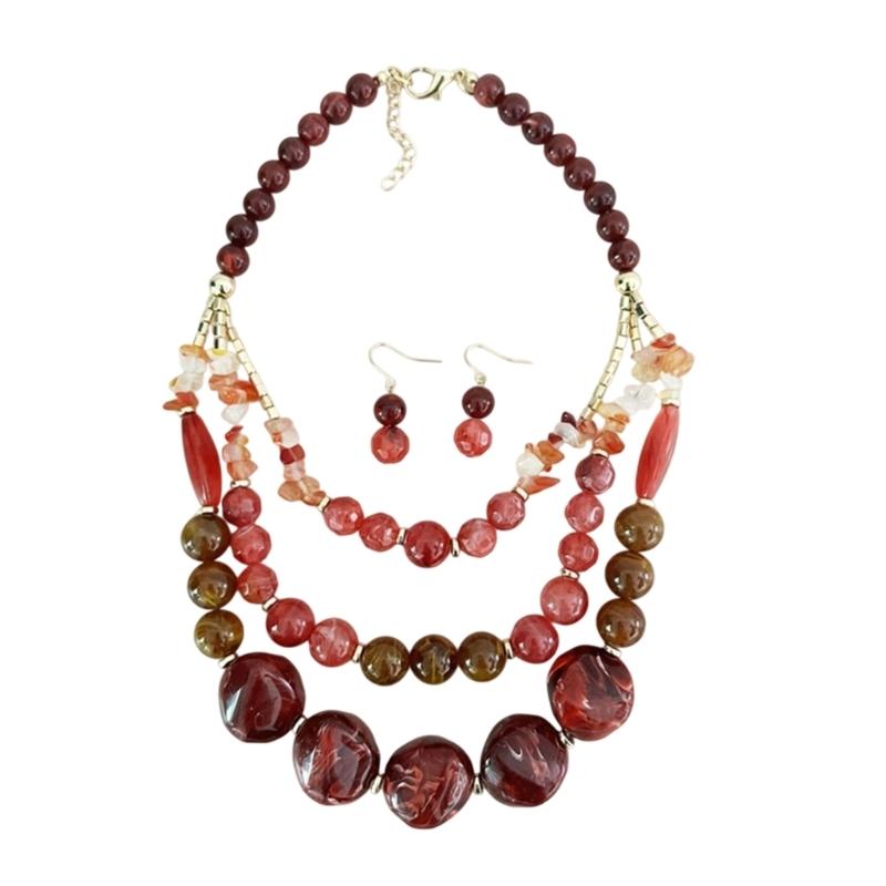 Layering Beaded Collarbone Necklace Set with Matching Earrings Fashionable Multi Strand Acrylic Jewelry For Women
