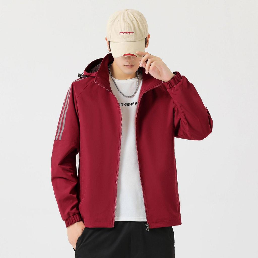 Jacket Men's Spring and Autumn Trend Hooded Casual Jacket Men's Gown Three-Bar Sports Versatile Top Jacket