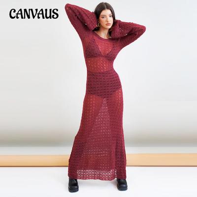 Women's Cover Ups Beach Seaside Vacation Bikini Outer Cover Up Dress Knit Hollow Out Backless Dresses
