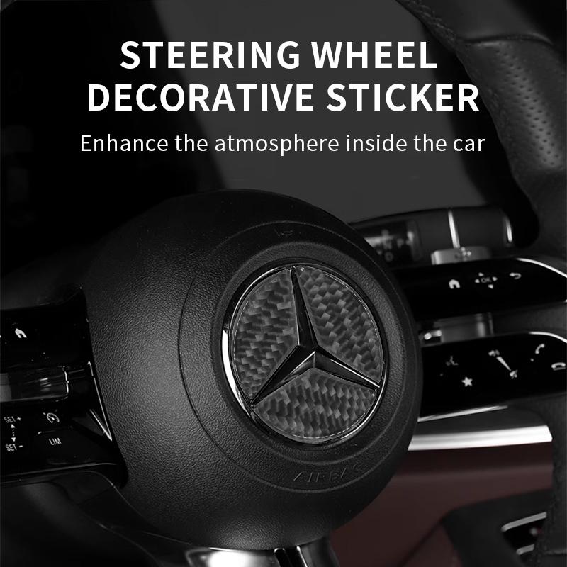 OLV5 Carbon Fiber Car Logo Steering Wheel Airbag Decal Trim Stickers Interior Accessory For Mercedes-Benz GLA CLA New C E Class 16-19